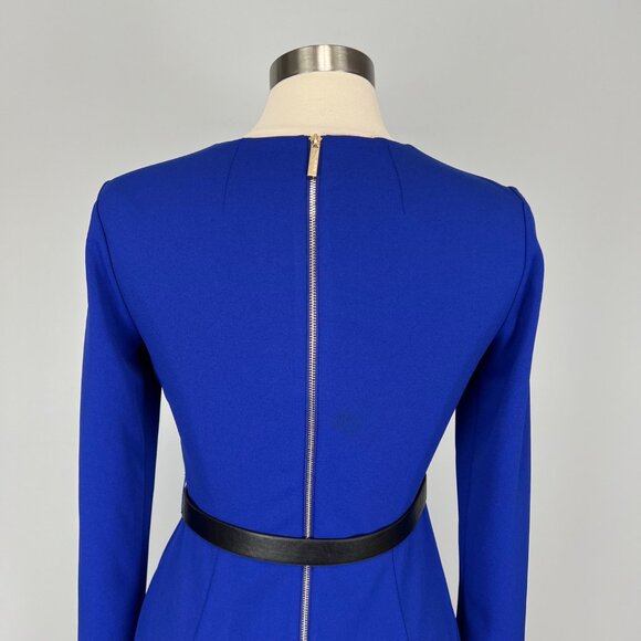 Calvin Klein Womens Blue Long Sleeve Sheath Dress Belted Keyhole Neck size 6 - Picture 7 of 12